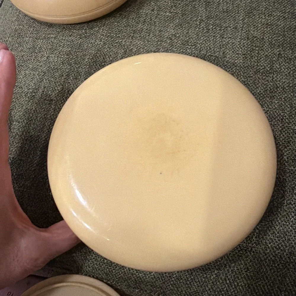 Vintage Celluloid Vanity Dresser Set Cream Round Jar Lid & Base Powder Jar